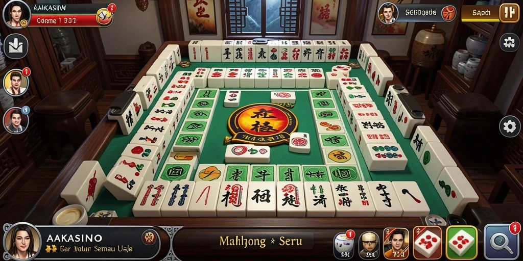 Tampilan gameplay seru AAKASINO dengan desain Mahjong yang menarik.