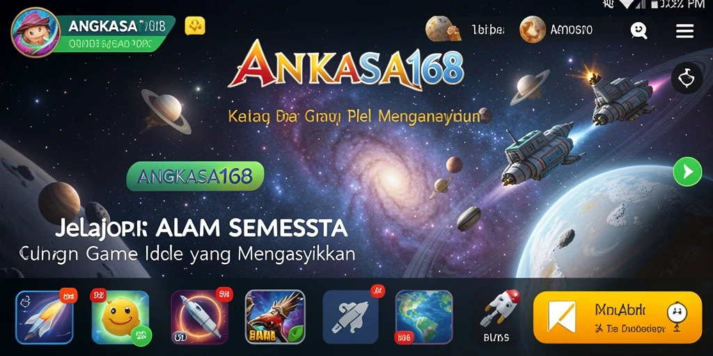 Screenshot gameplay ANGKASA168 menunjukkan eksplorasi galaksi yang menarik dan interaksi idle.