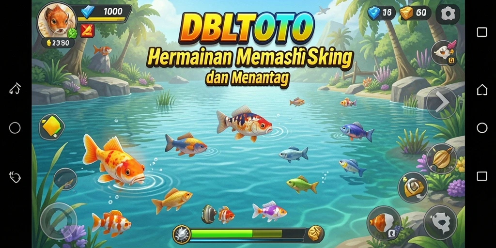Tampilan gameplay seru dalam DBLTOTO saat memancing ikan besar.