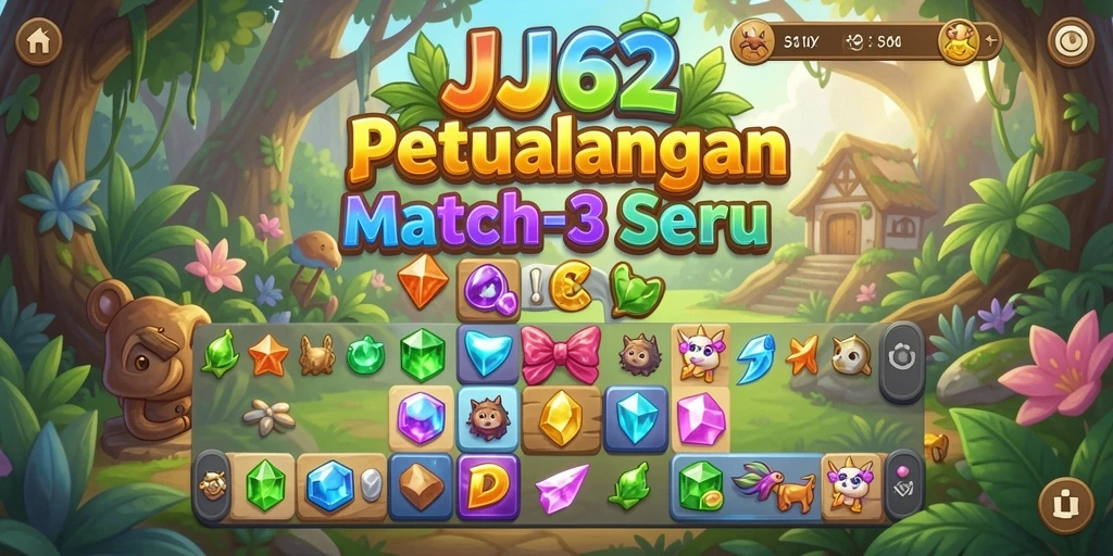 Screenshot gameplay <strong>JJ62</strong> menunjukkan kombinasi Match-3 yang seru.