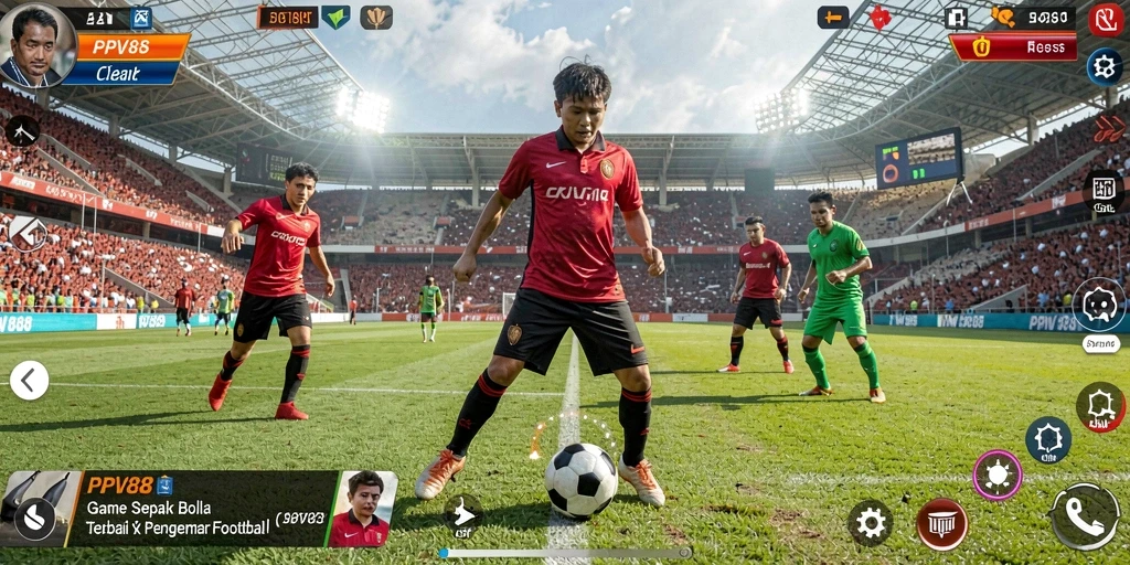 Tampilan gameplay PPV88 yang seru dengan aksi sepak bola nyata.
