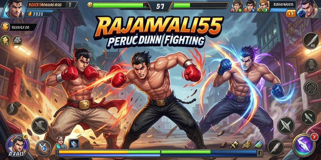 Tampilan gameplay seru dalam RAJAWALI55 saat bertarung melawan pemain lain.
