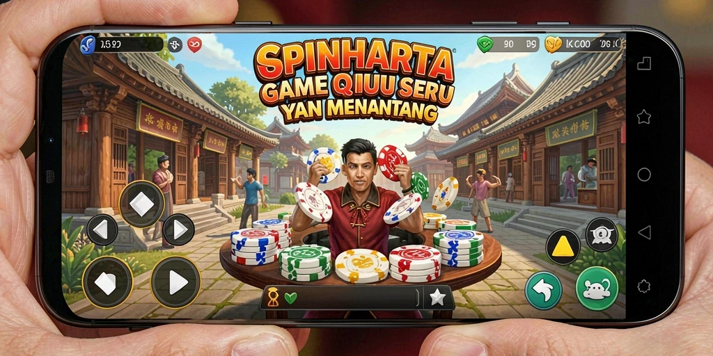 Tangkapan layar gameplay SPINHARTA yang menampilkan keseruan QiuQiu.